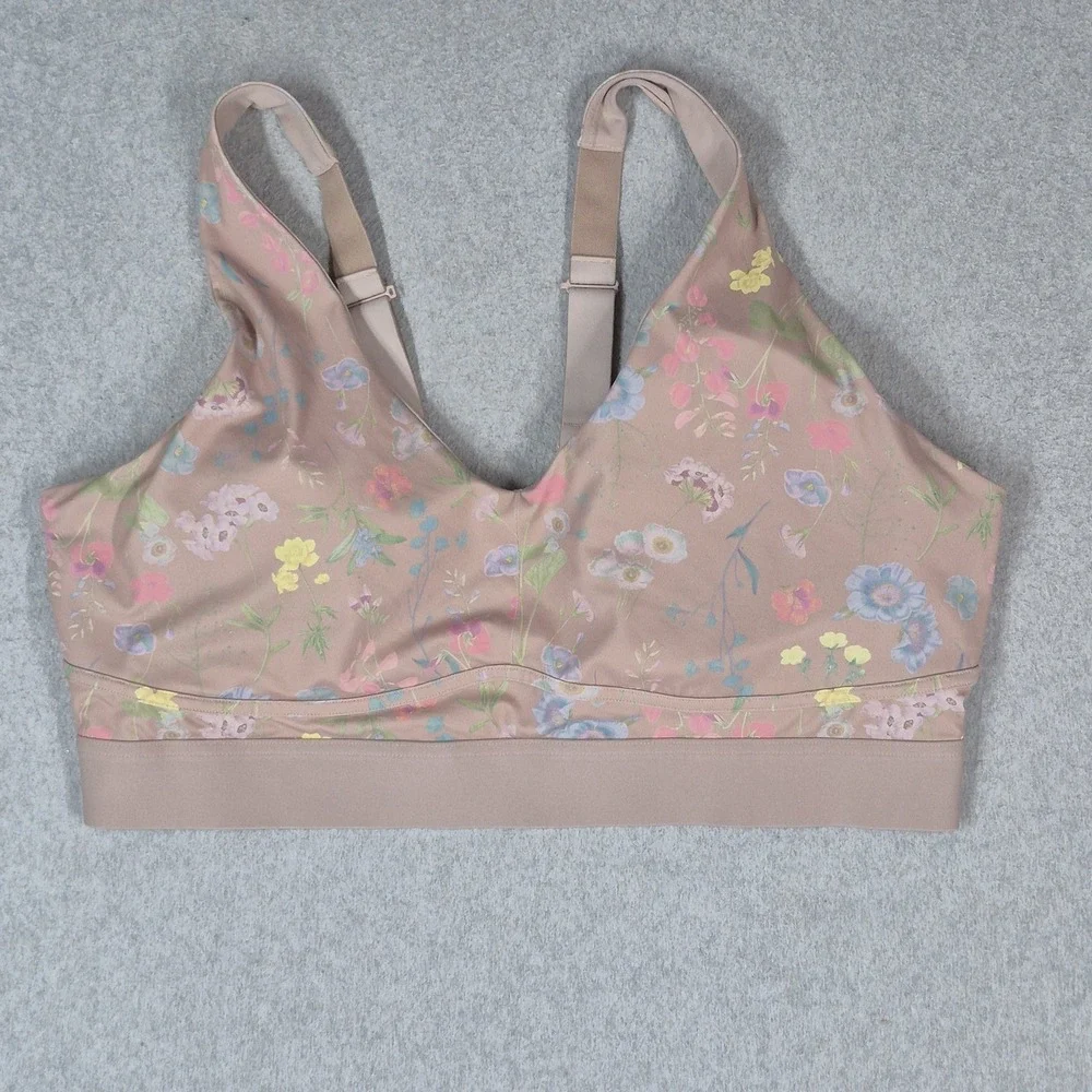 Fabletics Women Sports Bra 4X Beige Floral Wireless Strap Adjustable Pullover
